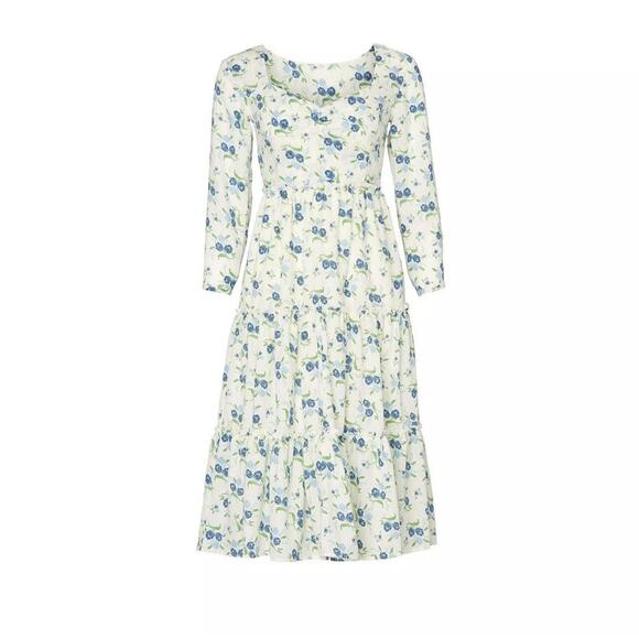 Sweet Baby Jamie Ivory Floral Print Tiered 3/4 Sleeve Midi Dress Size Medium - Picture 4 of 15